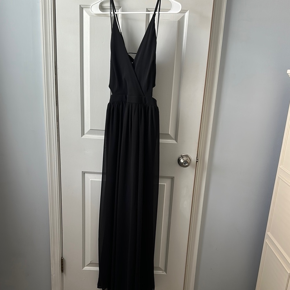 Express Black Sleeveless Maxi Dress with Plunge Neckline